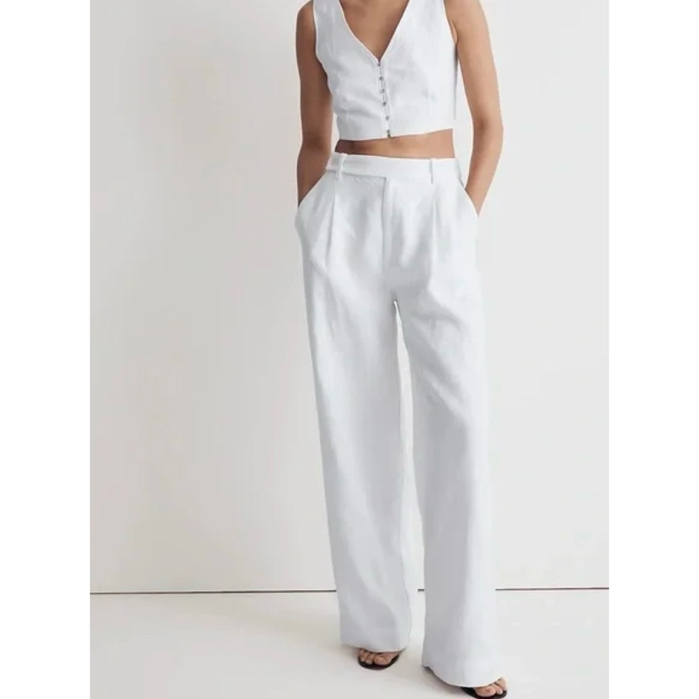 Madewell Harlow White Linen Wide Leg Pants, Size 00